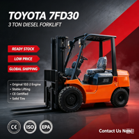 Chariot élévateur Toyota 7FD30 d'occasion en stock, moteur 1DZ-2 d'origine pour transport de marchandises lourdes en usine et au port, prix bas