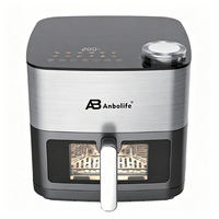Freidora de Aire Anbolife 8L, Totalmente Metálica, Sin PTFE, con Pantalla a Color, Ventana Visible, Elementos de Calentamiento Dobles, 12 Programas Preestablecidos
