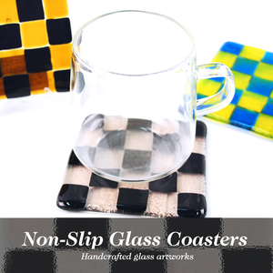 Modern Decor Square Checkered Coaster Glass Drink Coasters for Table, <b>Kitchen</b> <b>Accessories</b> - Product Image 3