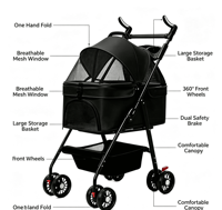 Poussette pliable 4 roues écologique en fer et lin/Oxford pour animaux de compagnie, pliage rapide à une main, sac de transport portable pour animaux de compagnie