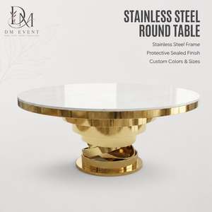 Table de réception ronde à plusieurs niveaux en acier inoxydable doré avec plateau en verre trempé miroir – Vente en gros - Product Image 1