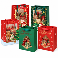 Sacs en papier kraft personnalisés pour Noël avec poignée en coton, fenêtre en PVC, sacs cadeaux en carton blanc pour emballages de fêtes
