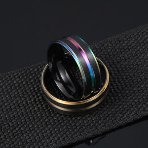 Men's <b>Titanium</b> Steel <b>Ring</b> SA1017 Geometric Gradient Color Electroplated Gold Fashion Jewelry Gift - Product Image 4