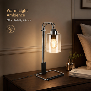 Lampe de table moderne en métal avec abat-jour en verre, ampoule E27, lumière décorative d'ambiance pour chambre à coucher, chevet, salon - Product Image 3