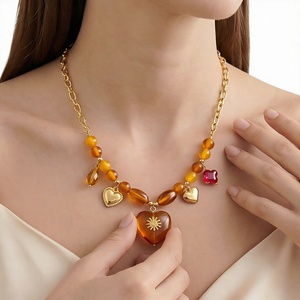 Collier pendentif cœur vintage ORIGINAL en acier inoxydable avec zircon cubique et chaîne perlée en émail, bijoux pour femme, cadeau de fête - Product Image 3