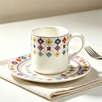 Service à café et soucoupes en porcelaine fine, motif floral bohème vintage, base blanche, 6 pièces, pour la décoration de table à la maison