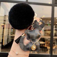 Breloque de sac Chat à carreaux, porte-clés, pompon en fourrure, gland en cuir, accessoires dorés, pendentif doux et mignon, décoration de sac à main, cadeau pour femme