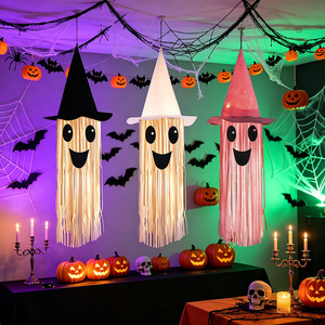Halloween Cute Ghost Decor <b>LED</b> <b>Light</b> Hanging Hat Ghost Ornament Spooky Pendant Haunted House Party Outdoor Porch <b>Tree</b> Decor - Product Image 1