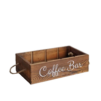Organisateur de bar à café en bois de pin rustique avec poignées en corde pour dosettes de café, sachets de thé pour la décoration de comptoir de cuisine à domicile