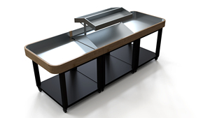 Hai Mặt hiển thị đứng nhiệm vụ ánh sáng Rau cửa hàng giá 3D được thiết kế kệ gỗ cho cửa hàng thực phẩm siêu thị kim loại giá - Product Image 3