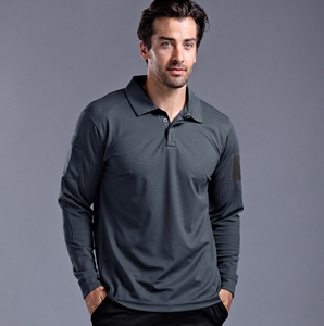 DFT02 Green Black Brown <b>Grey</b> Stock Men Tactical <b>Polo</b> <b>Shirts</b> with Long Sleeves and Magic Sticky Tab Arm Pockets - Product Image 2
