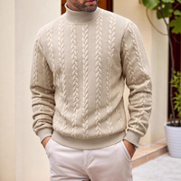 Pull en maille à col roulé pour homme, coupe ajustée, couleur unie, jacquard torsadé, automne-hiver, chaud, manches longues, confortable et tendance