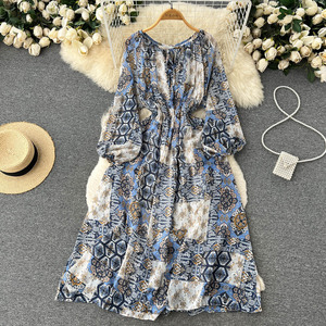 Grazioso <span class=keywords><strong>abito</strong></span> a maniche lunghe estivo da donna in stile francese vita dolce floreale <span class=keywords><strong>abito</strong></span> da tè con stampa <span class=keywords><strong>abito</strong></span> lungo floreale floreale - Product Image 3