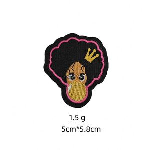 Computer Embroidery Iron on Cute <b>Black</b> Girl Patches for Clothing Bag Decoration - Product Image 5