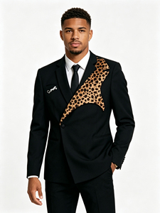 Blazer homme personnalisé <span class=keywords><strong>La</strong></span> <span class=keywords><strong>Sape</strong></span> Culture Congo Football imprimé léopard, veste noire à revers pointus pour fête d'anniversaire - Product Image 5