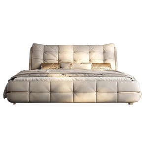 Cama Doble Moderna Minimalista de Lujo con Tapicería de Cuero Crema y Estructura de Madera Sólida con Espacio de Almacenamiento, <span class=keywords><strong>2x2</strong></span> Metros - Product Image 5