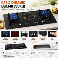 Table de cuisson encastrable 2 gaz 1 électrique 4,2 kW haute puissance, en verre trempé, facile à nettoyer, pour usage domestique