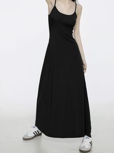 Vestido de verano negro que combina con todo para mujer, Sexy, ajustado, informal, largo, Maxi, natural, para la vida diaria, ropa interior, mezcla de tela, patrón sólido - Product Image 4