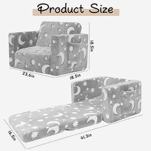 Divano pieghevole 2-in-1 per bambini luminoso flanella cartone animato peluche stella luna reclinabile orso seduto imbottito per le occasioni di compleanno - Product Image 4