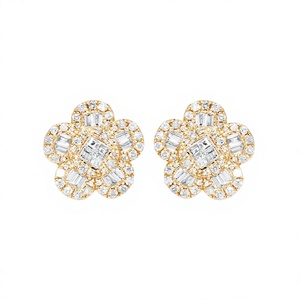 Trending Women's <b>Fine</b> Jewelry Engagement Gifts Custom 10K Gold Plated Baguette Charm Flower Statement Lab Grown Diamond <b>Earrings</b> - Product Image 1