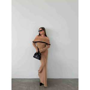 Vestido de Punto con Detalles de Encaje Marrón Talla S Vestido Suéter para Mujer - Product Image 4