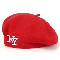 Béret en laine brodé avec logo NY, béret vintage chaud pour femme, automne-hiver