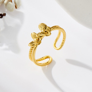 Double Butterfly Open <b>Ring</b> Gold <b>Adjustable</b> Index Finger Jewelry Insect Theme Gift - Product Image 1
