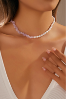 Bijoux de mode en matériaux naturels, collier tendance avec moitié de pierres d'améthyste et moitié de perles d'eau douce, certifié CE ASTM REACH