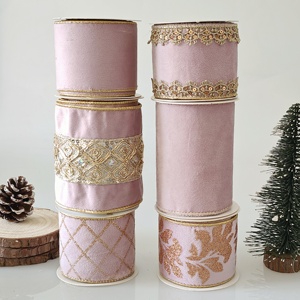 Tepi kawat pita dekorasi emas cetak beludru kustomisasi untuk paket hadiah dekorasi Natal - Product Image 5