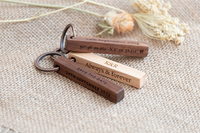 Vente en gros de porte-clés personnalisés écologiques rectangulaires pour mariage, anniversaire, avec logo imprimé à l'écran, en acier inoxydable et en bois