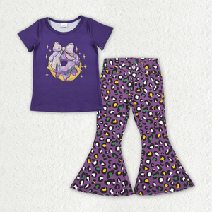 Conjunto GSPO2188 RTS para Niña, Estampado de Botas Moradas, Pantalones a Cuadros con Lentejuelas, Conjuntos Infantiles al por Mayor para Mardi Gras - Product Image 4