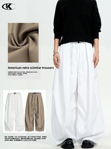 Pantalones <span class=keywords><strong>de</strong></span> <span class=keywords><strong>vestir</strong></span> con <span class=keywords><strong>dobladillo</strong></span> curvo retro americano 11Kn para hombres y mujeres, diseño plisado doble <span class=keywords><strong>de</strong></span> Color sólido, pierna recta suelta Casual ancho- - Product Image 2