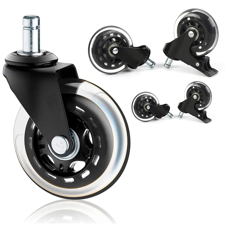Office Chair Caster Wheels 3 Inch 11*22mm 10*22mm Stem clear Black White Set Customized Furniture Pu Replacement Caster