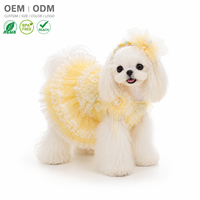 Robe pour animaux de compagnie jaune, style princesse, à volants superposés, jupe en dentelle, applique florale perlée pour petits chiens, vêtements pour animaux de compagnie avec logo personnalisé