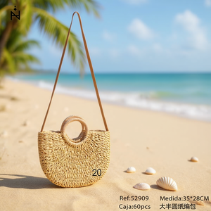 Grande borsa semicircolare in carta intrecciata 35x28 cm, borsa tote in paglia fatta a mano per donna, borsa da spiaggia estiva - Product Image 3