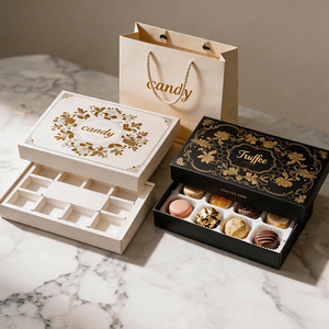Boîte en papier rigide de luxe pour emballages alimentaires, bonbons, chocolats, biscuits, avec impression personnalisée du logo en bronze, deux pièces, base et couvercle - Product Image 1