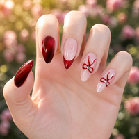 Faux ongles autocollants effet œil de chat, forme stiletto, avec strass et nœud, brillants, réutilisables, personnalisables, vente en gros