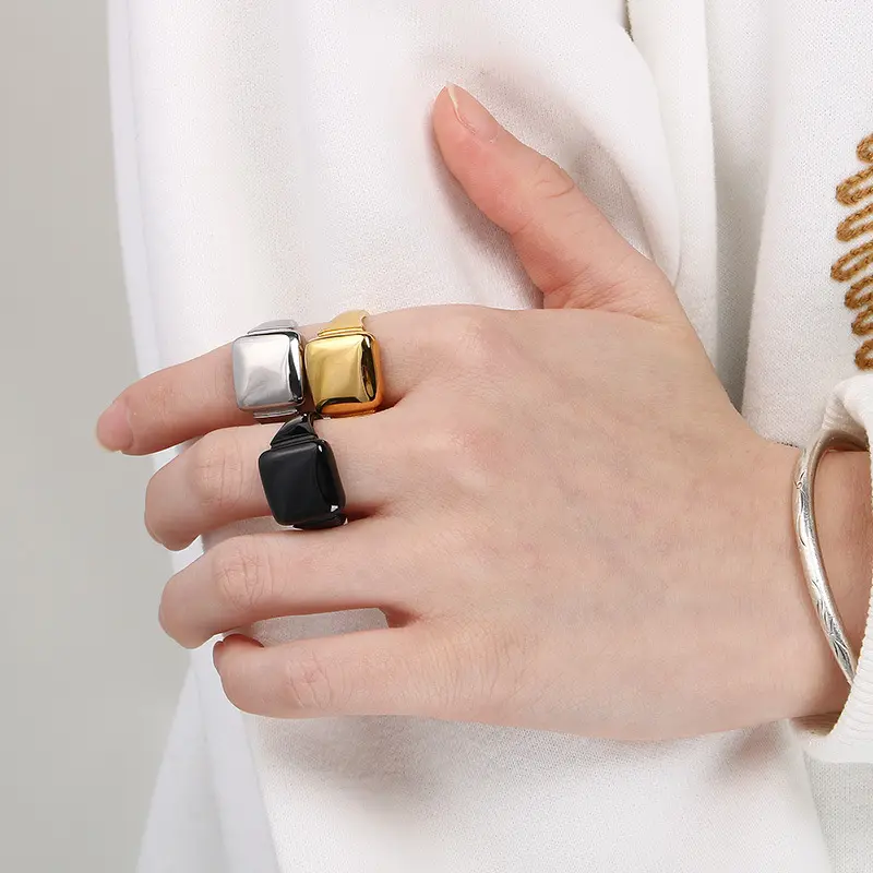 Изысканное высокополированное квадратное кольцо из нержавеющей стали, классические аксессуары для пальцев, ювелирные изделия, толстое Золотое квадратное кольцо