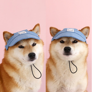 Gorra de sol de mezclilla para mascotas 2026, para verano, para exteriores, para gatos pequeños, medianos y grandes, gorra <span class=keywords><strong>con</strong></span> visera, bordado de dibujos animados, linda, Shiba Inu - Product Image 1