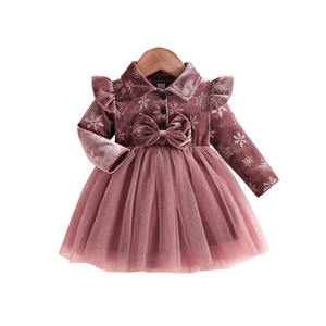 Gaun anak perempuan beludru Natal, gaun lengan panjang kasual pita renda musim gugur musim dingin <span class=keywords><strong>3</strong></span>-36 bulan - Product Image 6
