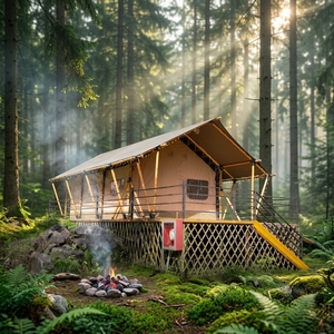 Tenda Lodge Premium per Esterni con Tetto Inclinato e Struttura Antivento per Resort di Montagna e Costieri - Product Image 1