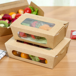 Caja de Embalaje Desechable de Papel Kraft con Ventana Cuadrada para Comida para Llevar, Sushi, Postres, con Impresión Offset Personalizada y Envío Gratuito - Product Image 1