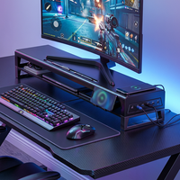 Support d'écran métallique robuste à 2 niveaux de 550 mm, support de bureau ergonomique avec hub USB 3.0 et chargeur sans fil