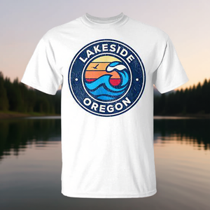 Camiseta Lakeside Oregon Vintage Nautical Waves, unisex, para adultos, cuello redondo, manga corta, estampada en serigrafía - Product Image 3