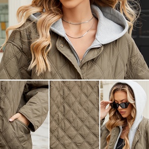 Haute qualité nouveau automne surdimensionné vert <span class=keywords><strong>noir</strong></span> <span class=keywords><strong>manteau</strong></span> bouffant femmes détachable à capuche à manches longues bouffant veste matelassée - Product Image 5