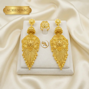 Aretes de Botón con Flores Bonitas Chapadas en Oro de 24K, Estilo Árabe, para Mujer - Product Image 1