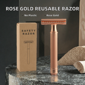 SAHVETTE Rasoir de sécurité sans plastique en or rose pour hommes, lame double tranchant réutilisable, lames de rasoir de qualité supérieure fabriquées aux États-Unis - Product Image 2