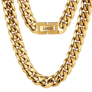 Cuban Link Chain Halskette 18 Karat Männer vergoldet Edelstahl Miami Curb Cuban Link Chain