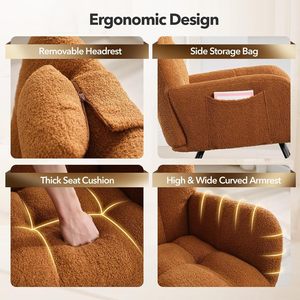 <span class=keywords><strong>Poltrona</strong></span> a <span class=keywords><strong>Dondolo</strong></span> Moderna, <span class=keywords><strong>Poltrona</strong></span> da Allattamento Ergonomica, Imbottita in Peluche, Schienale Alto, Telaio in Metallo e Legno, Tasche Laterali, <span class=keywords><strong>per</strong></span> Soggiorno - Product Image 4