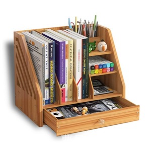 Desktop Wooden <b>Organizer</b> Rack 2 Tier Natural Wood Color Multipurpose Office Desk Storage For <b>Files</b> Documents And Stationery - Product Image 3